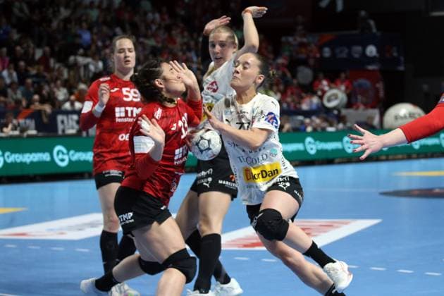 handball, ehf european league, 1 2 finale, thuringer - viborg NICOLAS GOISQUE MAXPPP - 16-5-2026, 15h00, handball, ehf european league, 1 2 finale, thuringer hc - viborg hk, les deux équipes sont longtemps restées au coude à coude  Copyright: xMAXPPPxNICOLASxGOISQUEx GSQ202605166138 GSQ202605166138