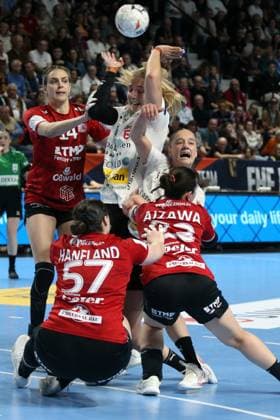 handball, ehf european league, 1 2 finale, thuringer - viborg NICOLAS GOISQUE MAXPPP - 16-5-2026, 15h00, handball, ehf european league, 1 2 finale, thuringer hc - viborg hk, rude combat au coeur de la défense de thuringer  Copyright: xMAXPPPxNICOLASxGOISQUEx GSQ202605166139 GSQ202605166139
