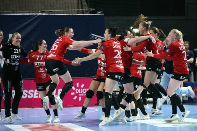 handball, ehf european league, 1 2 finale, thuringer - viborg NICOLAS GOISQUE MAXPPP - 16-5-2026, 15h00, handball, ehf european league, 1 2 finale, thuringer hc - viborg hk, l explosion de joie des allemandes de thuringer au coup de sifflet final  Copyright: xMAXPPPxNICOLASxGOISQUEx GSQ202605166154 GSQ202605166154