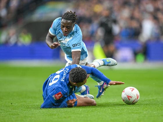 Chelsea v Manchester City Emirates FA Cup Jeremy Doku of Manchester City and Wesley Fofana of Chelsea during the Emirates FA Cup Final between Chelsea and Manchester City at Wembley Stadium, London 16 05 2026 UK Newspapers OUT Copyright: xKarlxVallantinex FIL-23441-0045