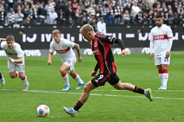 Soccer 1 Bundesliga 34 Matchday Eintracht Frankfurt VfB Stuttgart on 16 05 2026 at Deutsche Bank Park in Frankfurt Goal shot to 2 2 by Jonathan Burkardt Frankfurt DFL regulations prohibit any use of photographs as image sequences and or quasi video xJKx