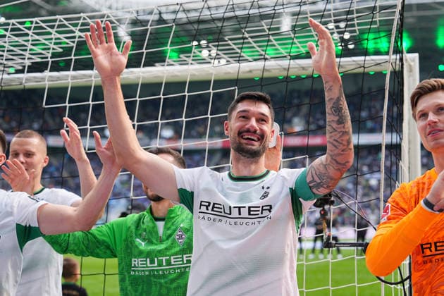 16 05 2026, xydrx, Herren, Fußball, 1 Bundesliga, Borussia Mönchengladbach TSG 1899 Hoffenheim, Saison 2025 2026, Borussia Park Tim Kleindienst Borussia Mönchengladbach, 11 bejubelt den Sieg DFB regulations prohibit any use of photographs as image sequences and or quasi video Copyright: HMBxMedia YannisxDreimann