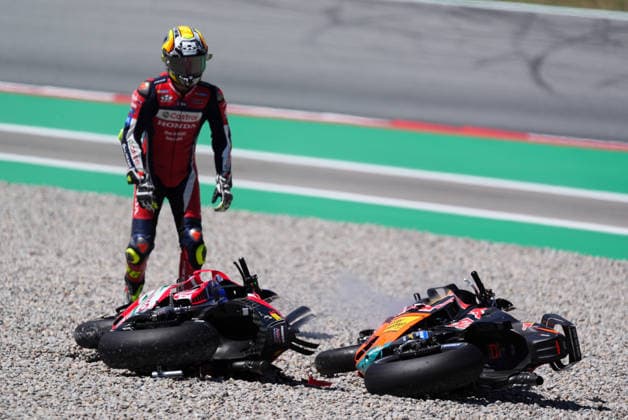 May 16, 2026, Barcelona, Barcelona, Spain: MONTMELO, SPAIN - MAY 16: Brad Binder 33 of Red Bull KTM Factory Racing and Joan Mir 36 of Honda HRC Castrol crashes during the MotoGP Tissot Sprint at the MotoGP Grand Prix of Catalunya at Circuit de Barcelona-Catalunya on May 16, 2026 in Montmelo, Spain. MotoGP Grand Prix Of Catalunya 2026  - ZUMAs316 20260516_znp_s316_063 Copyright: xMartixSeguraxRamonedax