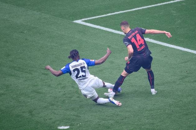 LEVERKUSEN, GERMANY - 16 MAY, 2026: Jordan Torunarigha, Patrik Schick, The 1.BUndesliga match Bayer 04 Leverkusen vs Hamburger SV at BayArena  Copyright: xVitaliixKliuievx