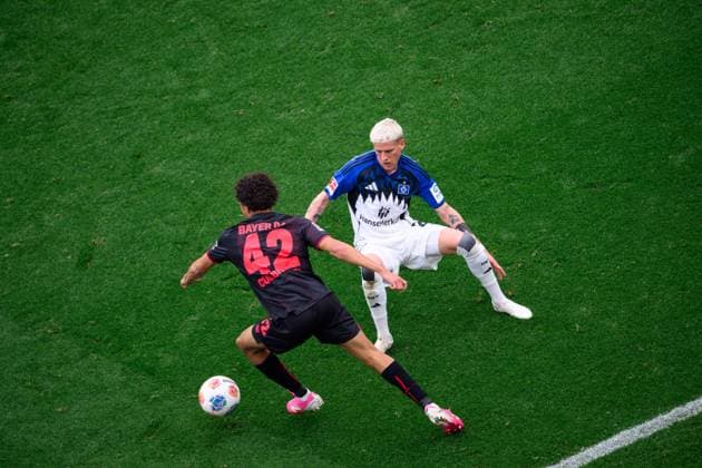 LEVERKUSEN, GERMANY - 16 MAY, 2026: Albert Groenbaek, Montrell Culbreath, The 1.BUndesliga match Bayer 04 Leverkusen vs Hamburger SV at BayArena  Copyright: xVitaliixKliuievx