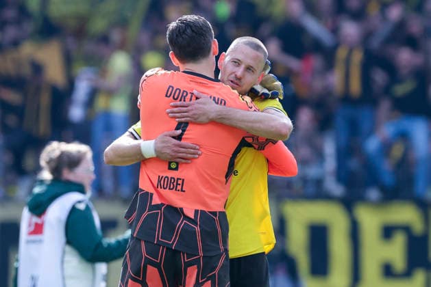 Goalkeeper Gregor Kobel Borussia Dortmund and Waldemar Anton Borussia Dortmund cheer, Bundesliga, SV Werder Bremen v Borussia Dortmund, Weserstadion, May 16, 2026 in Bremen, Germany Photo by Marco Steinbrenner DeFodi Images Goalkeeper Gregor Kobel Borussia Dortmund and Waldemar Anton Borussia Dortmund cheer, Bundesliga, SV Werder Bremen v Borussia Dortmund, Weserstadion, May 16, 2026 in Bremen, Germany Photo by Marco Steinbrenner DeFodi Images DFL regulations prohibit any use of photographs as image sequences and or quasi video