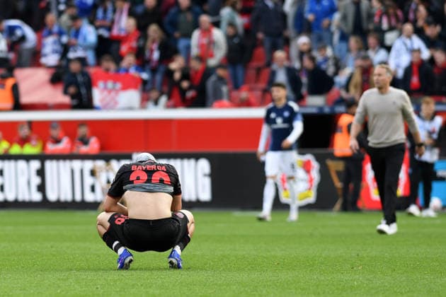 Alejandro Grimaldo Bayer 04 Leverkusen dejected during the Bundesliga match between Bayer 04 Leverkusen and Hamburger SV, BayArena on May 16, 2026 in Leverkusen, Germany Photo by Ralf Treese DeFodi Images Alejandro Grimaldo Bayer 04 Leverkusen looks dejected during the Bundesliga match between Bayer 04 Leverkusen and Hamburger SV at BayArena on May 16, 2026 in Leverkusen, Germany Photo by Ralf Treese DeFodi Images DFL regulations prohibit any use of photographs as image sequences and or quasi video Photo by Ralf Treese DeFodi Images