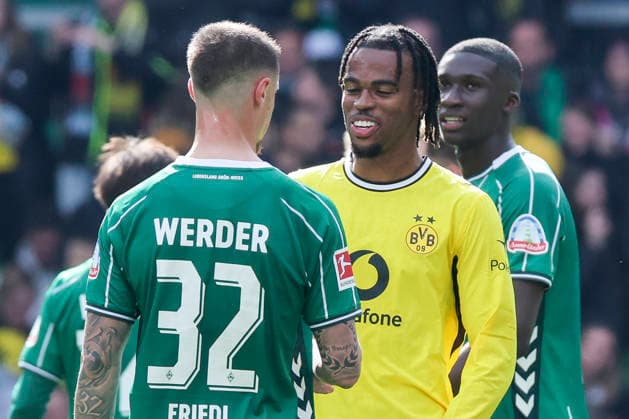 Marco Friedl Werder Bremen and Carney Chukwuemeka Borussia Dortmund talk together, Bundesliga, SV Werder Bremen v Borussia Dortmund, Weserstadion, May 16, 2026 in Bremen, Germany Photo by Marco Steinbrenner DeFodi Images Marco Friedl Werder Bremen and Carney Chukwuemeka Borussia Dortmund talk together, Bundesliga, SV Werder Bremen v Borussia Dortmund, Weserstadion, May 16, 2026 in Bremen, Germany Photo by Marco Steinbrenner DeFodi Images DFL regulations prohibit any use of photographs as image sequences and or quasi video