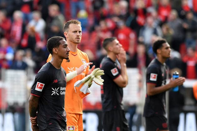 Arthur Bayer 04 Leverkusen and goalkeeper Mark Flekken Bayer 04 Leverkusen look on during the Bundesliga match between Bayer 04 Leverkusen and Hamburger SV at BayArena on May 16, 2026 in Leverkusen, Germany, Germany Photo by Ralf Treese DeFodi Images Arthur Bayer 04 Leverkusen and goalkeeper Mark Flekken Bayer 04 Leverkusen look on during the Bundesliga match between Bayer 04 Leverkusen and Hamburger SV at BayArena on May 16, 2026 in Leverkusen, Germany Photo by Ralf Treese DeFodi Images DFL regulations prohibit any use of photographs as image sequences and or quasi video Photo by Ralf Treese DeFodi Images