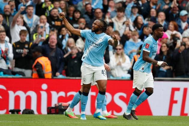 Chelsea v Manchester City. Antoine Semenyo of Manchester City celebrates scoring his sides 1st goal during the FA Cup Final Chelsea v Manchester City. Football. The Emirates FA Cup Final. Wembley Stadium, London, UK. 16 MAY 2026Wembley Wembley Stadium LONDON United Kingdom EDITORIAL USE ONLY No use with unauthorised audio, video, data, fixture lists, club league logos or live services. Online in-match use limited to 120 images, no video emulation. No use in betting, games or single club league player publications.  Copyright: xJASONPIX Shutterstockx 16878747ah