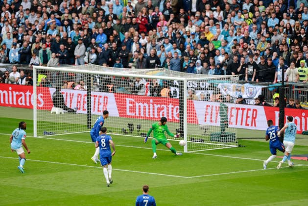 FA Cup Final Chelsea v Manchester City Wembley Stadium 16.05.2026 Matheus Nunes of Manchester City shot near post save by Robert Sanchez of Chelsea FA Cup Final Chelsea v Manchester City Wembley Stadium 16.05.2026 Photograph By Marc Aspland The Times  Copyright: xMarcxAsplandx NINTCHDBPICT001081300574