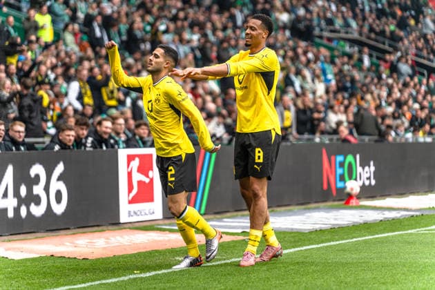 Germany Bundesliga 2025 2026 34 Matchday, SV Werder Bremen vs Borussia Dortmund Saturday, 16 05 2026 Weserstadion, Bremen Goal for 0 2 by Yan Couto Borussia Dortmund, 2 Felix Nmecha Borussia Dortmund, 8 Cheers Joy Emotions Goal celebration Copyright: xCelinaxLeiersx