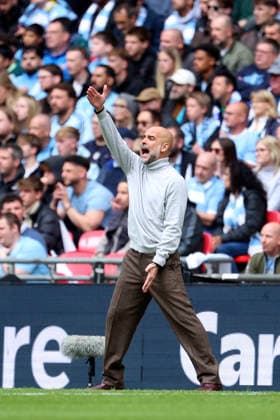 Chelsea v Manchester City - Emirates FA Cup Final Pep Guardiola, Manager of Manchester City reacts on the side line during the Emirates FA Cup Final match between Chelsea and Manchester City on May 16, 2026 in London, England. WARNING! This Photograph May Only Be Used For Newspaper And Or Magazine Editorial Purposes. May Not Be Used For Publications Involving 1 player, 1 Club Or 1 Competition Without Written Authorisation From Football DataCo Ltd. For Any Queries, Please Contact Football DataCo Ltd on +44 (0) 207 864 9121 London Wembley Stadium England United Kingdom Copyright: xAllstarxPicturexLibraryxLtdx