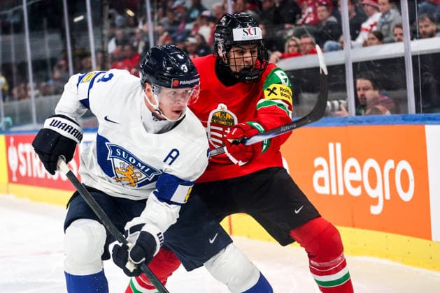 Ice hockey, Eishockey - IIHF WC 2026 ZURICH,SWITZERLAND,16.MAY.26 - ICE HOCKEY - IIHF Ice Hockey World Championship, WM, Weltmeisterschaft 2026, group stage, Hungary vs Finland. Image shows Olli Maatta (FIN) and Doman Szongoth (HUN).  GEPAxpictures xMaticxKlansek