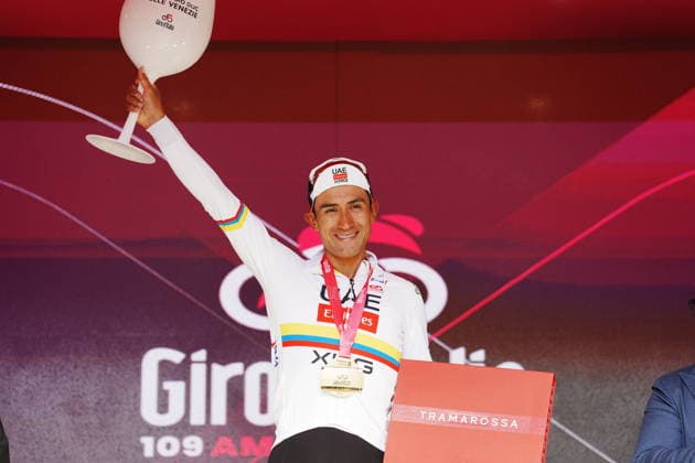 Ecuador™s Manuel Jhonatan Narvaez of UAE Team Emirates XRG stage winner during Stage 8 of the Giro d™Italia, from Chieti to Fermo, Italy, Saturday, May 16, 2026.  Copyright: xGianmattiaxD Alberto LaPressex