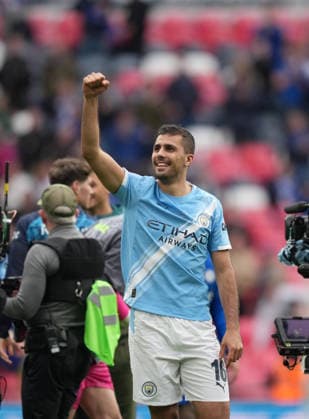 Chelsea v Manchester City FA Cup Final, Football, Wembley Stadium, London, UK - 16 May 2026 Rodri of Manchester City punches the air in celebration after a 1-0 win. London Wembley Stadium London UK, UK NEWSPAPERS OUT Copyright: xSeanxRyanx