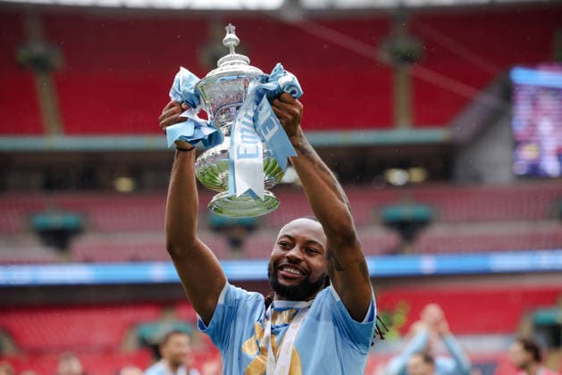 FA Cup Final Chelsea v Manchester City Wembley Stadium 16.05.2026 Antoine Semenyo of Manchester City celebrates with the cup at the end FA Cup Final Chelsea v Manchester City Wembley Stadium 16.05.2026 Times Photographer Bradley Ormesher.  Copyright: xBradleyxOrmesherx NINTCHDBPICT001081320403