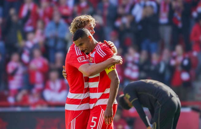 Germany Bundesliga 2025 2026, Matchday 34 1 FC Union Berlin vs FC Augsburg An der Alten Försterei Berlin Joy, emotions, jubilation Danilho Doekhi 1 FC Union Berlin, 5 Tom Rothe 1 FC Union Berlin, 15 Berlin Copyright: xAymanxAlahmedx