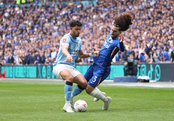 Matheus Nunes (MC) Marc Cucurella (C) at the Emirates FA Cup Final match Chelsea v Manchester City, at Wembley Stadium, London, UK on 16th May, 2026. 