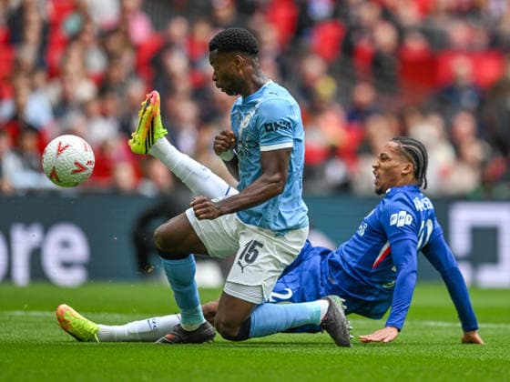 Chelsea v Manchester City Emirates FA Cup Marc Guehi of Manchester City blocks a shot during the Emirates FA Cup Final between Chelsea and Manchester City at Wembley Stadium, London 16 05 2026 UK Newspapers OUT Copyright: xKarlxVallantinex FIL-23441-0133