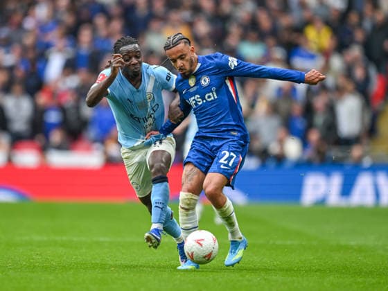Chelsea v Manchester City Emirates FA Cup Malo Gusto of Chelsea and Jeremy Doku of Manchester City battles for the ball during the Emirates FA Cup Final between Chelsea and Manchester City at Wembley Stadium, London 16 05 2026 UK Newspapers OUT Copyright: xKarlxVallantinex FIL-23441-0142