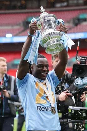 Chelsea v Manchester City. Jeremy Doku of Manchester City with the trophy at the end of the FA Cup Final Chelsea v Manchester City. Football. The Emirates FA Cup Final. Wembley Stadium, London, UK. 16 MAY 2026Wembley Wembley Stadium LONDON United Kingdom EDITORIAL USE ONLY No use with unauthorised audio, video, data, fixture lists, club league logos or live services. Online in-match use limited to 120 images, no video emulation. No use in betting, games or single club league player publications.  Copyright: xJASONPIX Shutterstockx 16878747cm