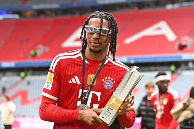 Michael OLISE Bayern Muenchen with Trophaee Player of the season,Player of the season award ceremony Football 1 Bundesliga season 2025 2026, 34 Matchday, Matchday34 FC Bayern Muenchen 1 FC Koeln on 16 05 2026 , A L L I A N Z A R E N A