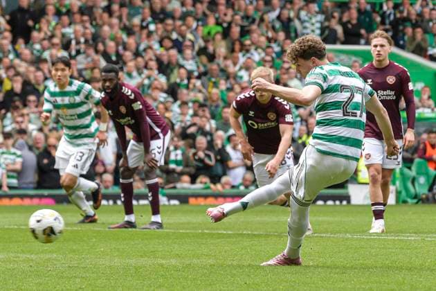 Celtic v Heart of Midlothian William Hill Premiership Arne Engels of Celtic scores his sides first goal of the match from the penalty spot during the William Hill Premiership match at Celtic Park, Glasgow 16 05 2026 UK Newspapers OUT Copyright: xJamiexJohnstonx FIL-23440-0243