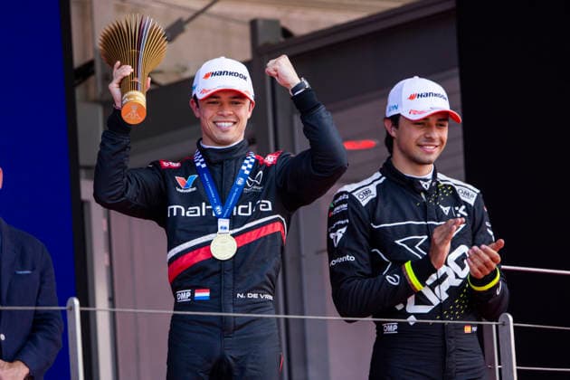 2026 FORMULA E MONACO ePRIX DE VRIES Nyck (nld), Mahindra Racing, Mahindra M12Electro, portrait, podium during the Monaco ePrix, 9th and 10th round of the 2025-26 ABB FIA Formula E World Championship, WM, Weltmeisterschaft on the Circuit de Monaco from Mai 16 to 17, 2026 in Monte-Carlo, Monaco - Monte-CarloMonaco  Copyright: xJULIENxDELFOSSEx