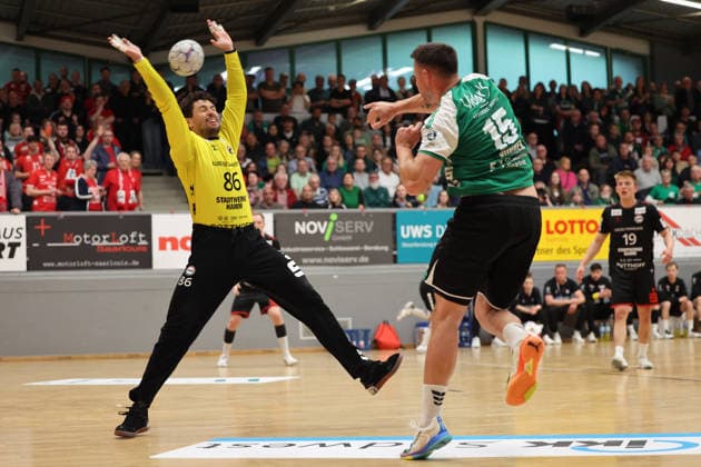 16 05 2026, Handball, Men, 3 League, Season 2025 2026, Promotion round, HG Saarlouis ASV Hamm Westfalen, Yves Kunkel HG Saarlouis , Marcos Vinicois Colodeti ASV Hamm Westfalen Saarlouis Stadtgartenhalle Saarland Germany DEU Copyright: xSebastianxBachx