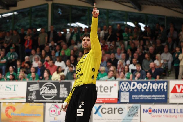 16 05 2026, Handball, Men, 3 League, Season 2025 2026, Promotion round, HG Saarlouis ASV Hamm Westfalen, Marcos Vinicois Colodeti ASV Hamm Westfalen cheers Saarlouis Stadtgartenhalle Saarland Germany DEU Copyright: xSebastianxBachx