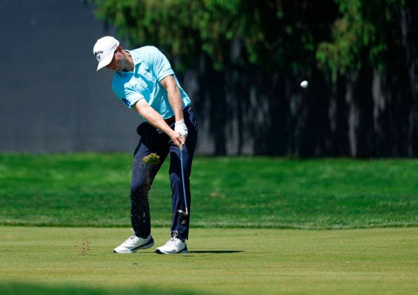 Max Greyserman hits an approach shot on the 1st fairway during the third round of the 2026 PGA, Golf Herren Championship at Aronimink Golf Club in Newtown Square, Pennsylvania, on Saturday, May 16, 2026.  PHI20260516828 LAURENCExKESTERSON