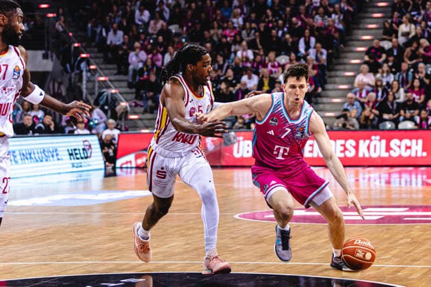 easyCredit Basketball Bundesliga, playoff quarter-final Telekom Baskets Bonn vs Fitness First Baskets Würzburg, 16 05 2026 Grayson Murphy Telekom Baskets Bonn 7 and Marcus Carr Würzburg 5 easyCredit Basketball Bundesliga, playoff quarter-final Telekom Baskets Bonn vs Fitness First Baskets Würzburg, 16 05 2026, Telekom Dome Bonn Copyright: xBEAUTIFULxSPORTS Derixx