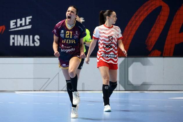 handball, ehf european league, 1 2 finale, dijon - esztergom NICOLAS GOISQUE MAXPPP - 16-5-2026, 18h00, handball, ehf european league, 1 2 finale, jda bourgogne dijon - mol esztergom, toute la hargne et la détermination de ina dury après un jet de 7m converti  Copyright: xMAXPPPxNICOLASxGOISQUEx GSQ202605167253 GSQ202605167253