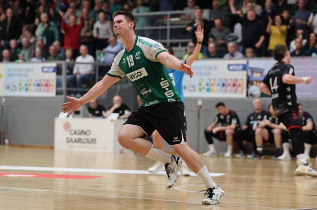 16 05 2026, Handball, Men, 3 League, Season 2025 2026, Promotion round, HG Saarlouis ASV Hamm Westfalen, Lars Weissgerber HG Saarlouis jubelt Saarlouis Stadtgartenhalle Saarland Germany DEU Copyright: xSebastianxBachx