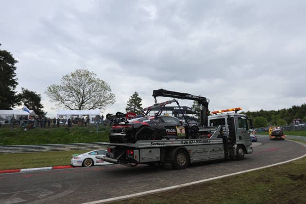 Nürburg, Germany 14 17 May 2026 ADAC Ravenol 24h Race Nürburgring 2026 Saturday Race Dovetail crash accident In the picture 75 Max Kruse Racing Audi R8 LMS GT3 evo II Dominik Fugel GER, Marcel Fugel GER, Benjamin Leuchter GER, Tom Coronel NED Nürburgring Rheinland Pfalz Copyright: xFotostandx xFabianxWernerx