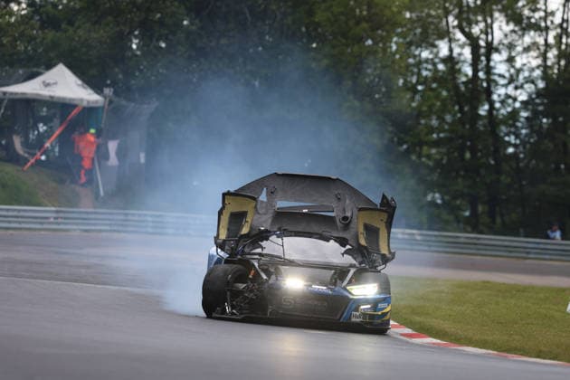 Nürburg, Germany 14 17 May 2026 ADAC Ravenol 24h race Nürburgring 2026 Saturday race Swallowtail crash In the picture 16 Scherer Sport PHX Audi R8 LMS GT3 evo II Christopher Haase GER, Alexander Sims GBR, Ben Green GBR Nürburgring Rheinland Pfalz Copyright: xFotostandx xFabianxWernerx