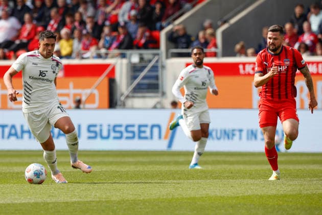 Football, 1 Bundesliga, Matchday 34, 2025 2026, 1 FC Heidenheim vs 1 FSV Mainz 05, 16 05 2026, Voith Arena, Heidenheim, Germany, Nadiem AMIRI 1 FSV Mainz 05 10 li in duel with Marnon BUSCH 1 FC Heidenheim 2 Heidenheim Voith Arena Baden Württemberg Germany Copyright: xGaetanoxDixRosax