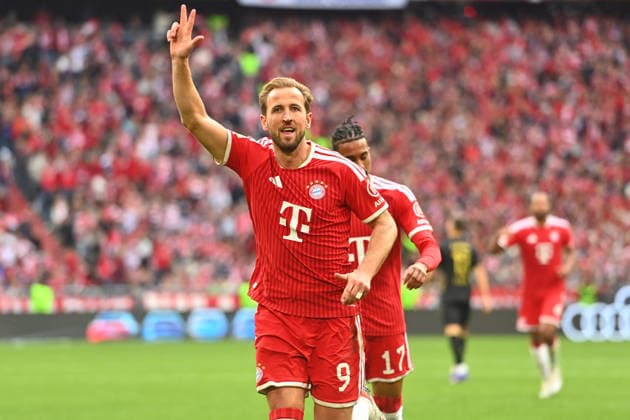 Goal celebration Harry KANE Bayern Muenchen , jubilation,joy,enthusiasm,action,single picture,cropped single motif,half figure,half figure Football 1 Bundesliga season 2025 2026, 34 Matchday, Matchday34 FC Bayern Muenchen 1 FC Koeln 5 1 on 16 05 2026 , A L L I A N Z A R E N A