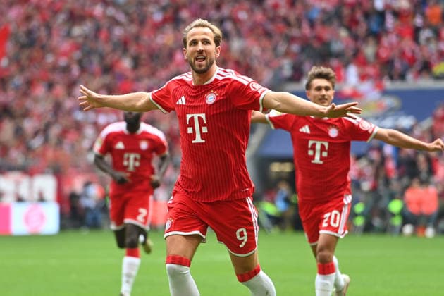 Goal celebration Harry KANE Bayern Muenchen , Cheering,Joy,Enthusiasm,Action, Soccer 1 Bundesliga Season 2025 2026, 34 Matchday, Matchday34 FC Bayern Muenchen 1 FC Koeln 5 1 on 16 05 2026 , A L L I A N Z A R E N A