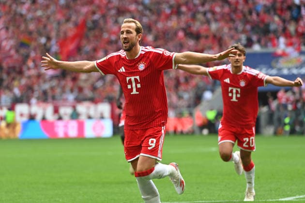 Goal celebration Harry KANE Bayern Muenchen , jubilation,joy,enthusiasm,, action,single picture,cropped single motif,half figure,half figure Football 1 Bundesliga season 2025 2026, 34 Matchday, Matchday34 FC Bayern Muenchen 1 FC Koeln 5 1 on 16 05 2026 , A L L I A N Z A R E N A