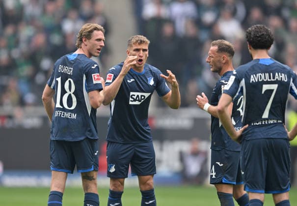 l r Wouter Burger 1899 Hoffenheim , Grischa Proemel Prömel 1899 Hoffenheim , Vladimir Coufal 1899 Hoffenheim , Leon Avdullahu 1899 Hoffenheim Gespraech Fussball 1 Bundesliga, 34 Spieltag, Borussia Moenchengladbach TSG 1899 Hoffenheim 4 0, am 16 05 2026 in Moenchengladbach Germany DFL regulations prohibit any use of photographs as image sequences and or quasi video Â