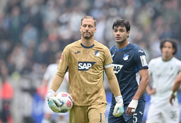 Frustration at goalkeeper Oliver Baumann 1899 Hoffenheim , r Ozan Kabak 1899 Hoffenheim Football 1 Bundesliga, 34 Matchday, Borussia Moenchengladbach TSG 1899 Hoffenheim 4 0, am 16 05 2026 in Moenchengladbach Germany DFL regulations prohibit any use of photographs as image sequences and or quasi video Â