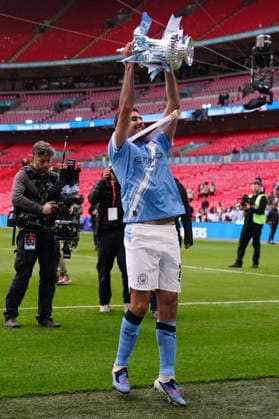 Emirates FA Cup Final Chelsea v Manchester City Rodri of Manchester City celebrates with the fa cup trophy during the Emirates FA Cup Final match Chelsea vs Manchester City at Wembley Stadium, London, United Kingdom on 16 May 2026 (Photo by Harvey Murphy News Images) Copyright: xHarveyxMurphy NewsxImagesx