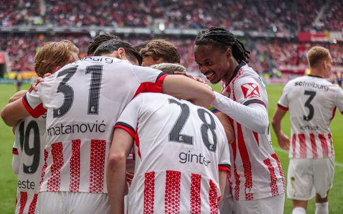 GER, Freiburg, SC Freiburg vs RB Leipzig, Bundesliga, Football, DFB, Season 2025 2026, Europa Park Stadium, 34 Matchday in picture Matthias Ginter SC Freiburg 28 , Goal and jubilation, Emotions and joy DFB DFL REGULATIONS PROHIBIT ANY USE OF PHOTOGRAPHS AS IMAGE SEQUENCES AND OR QUASI VIDEO, 16 05 2026 Copyright: HMBxMedia HendrikxHamelau