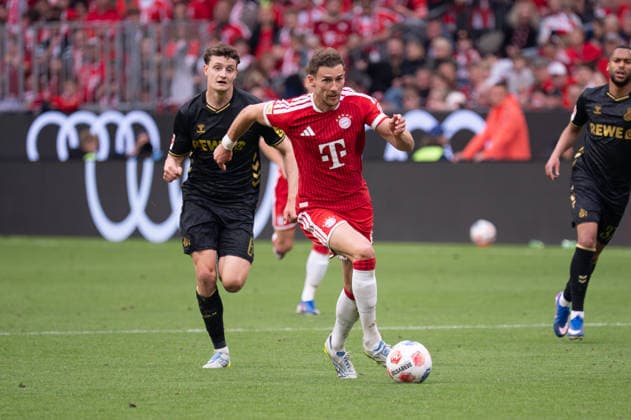 GER, Bayern, Muenchen, Fußball, FC Bayern Muenchen 1 FC Koeln, in der Allianz Arena, Muenchen, Bundesliga, 34 Spieltag, 16 05 26, v l Eric Martel 1 FC Koeln, 6 , Leon Goretzka FC Bayern Muenchen, 8 , im Angriff DFL DFB regulations prohibit any use of photographs as image sequences and or quasi video, Copyright: HMB-Media MichaelxNibel