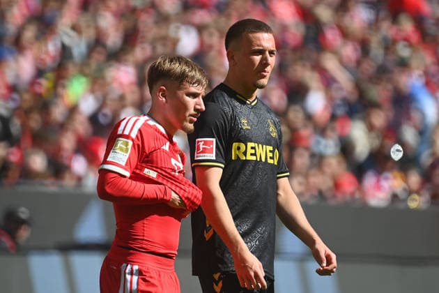 from left Lennart KARL Bayern Muenchen , Said EL MALA 1 FC Koeln Football 1 Bundesliga Season 2025 2026, 34 Matchday, Matchday34 FC Bayern Muenchen 1 FC Koeln 5 1 on 16 05 2026 , A L L I A N Z A R E N A