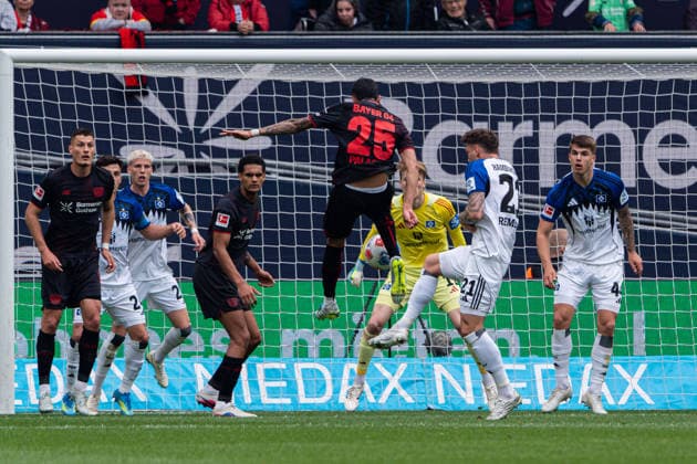 Leverkusen, Germany 16 May 2026 1 BL 2025 2026 Sp 34 Bayer 04 Leverkusen v Hamburger SV Pictured from left in a duel Exequiel Palacios LEV and Nicolai Remberg HSV DFL DFB regulations prohibit any use of photographs as image sequences and or quasi video BayArena Nordrhein Westfalen Copyright: xFotostandx xKruczynskix