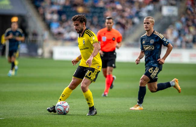 May 16, 2026, Philadelphia, Pennsylvania, United States: CAVAN SULLIVAN (6) fights for the ball against Columbus CrewÃ¢â‚¬â ¢s DIEGO ROSSI (10) during the match at Subaru Park in Chester PA Soccer 2026: Union 1-1 Columbus Crew  - ZUMArf1_ 20260516_zaf_rf1_001 Copyright: xRickyxFitchettx