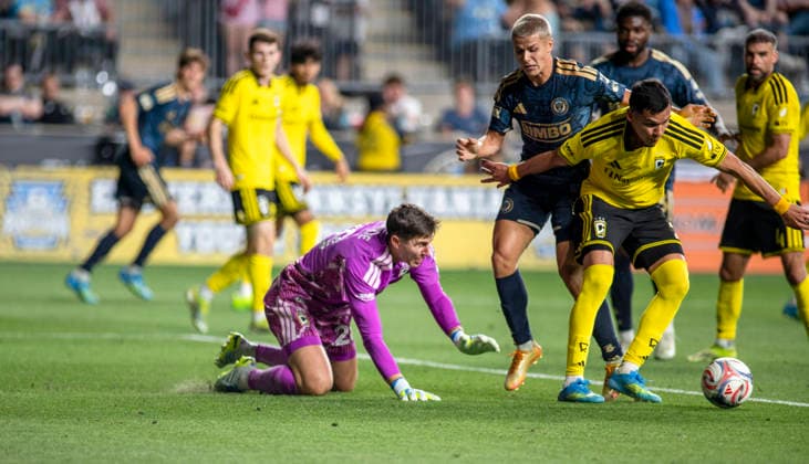 May 16, 2026, Philadelphia, Pennsylvania, United States: Columbus CrewÃ¢â‚¬â ¢s PATRICK SCHULTE (28) in action against the Philadelphia UnionÃ¢â‚¬â ¢ CAVAN SULLIVAN (6) during the match at Subaru Park in Chester PA Soccer 2026: Union 1-1 Columbus Crew  - ZUMArf1_ 20260516_zaf_rf1_013 Copyright: xRickyxFitchettx